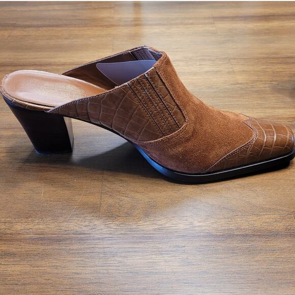 Vintage Coach & Four Brown Leather Suede Mules Women’s 7.5 EUC - Picture 3 of 9